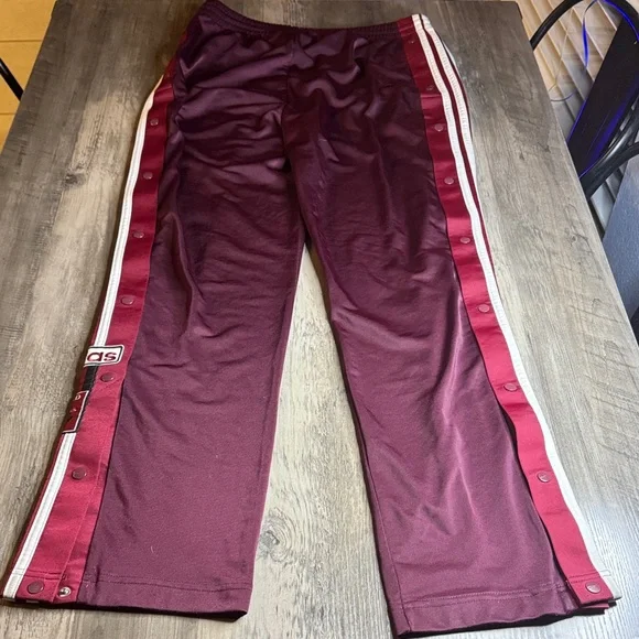 adidas Burgundy Retro Snap Track Pants with White Stripes - Picture 5 of 5